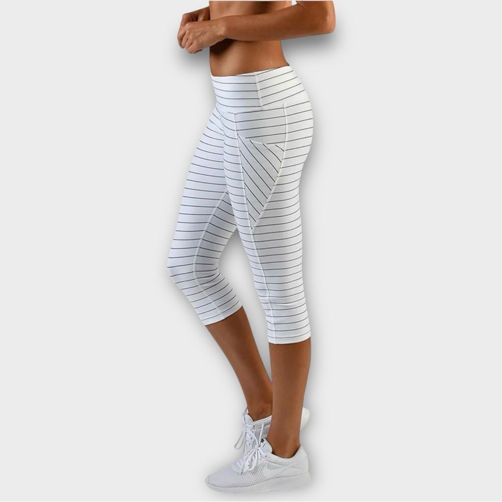 Glyder High Power Pocket Cropped Leggings in White with Black Stripe Women’s S